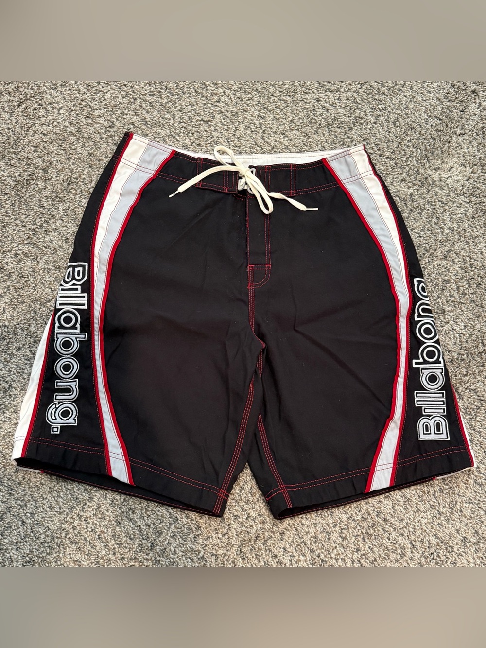 🔥 Vintage Y2K Billabong Logo Boardshorts Black Red White Size 34 Men’s 10”